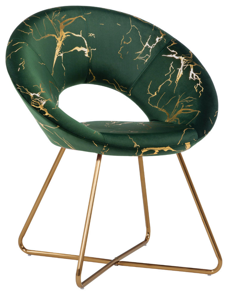 1 x Luxe Hot Stamped Velvet Papasan Accent Chair, Dark Green