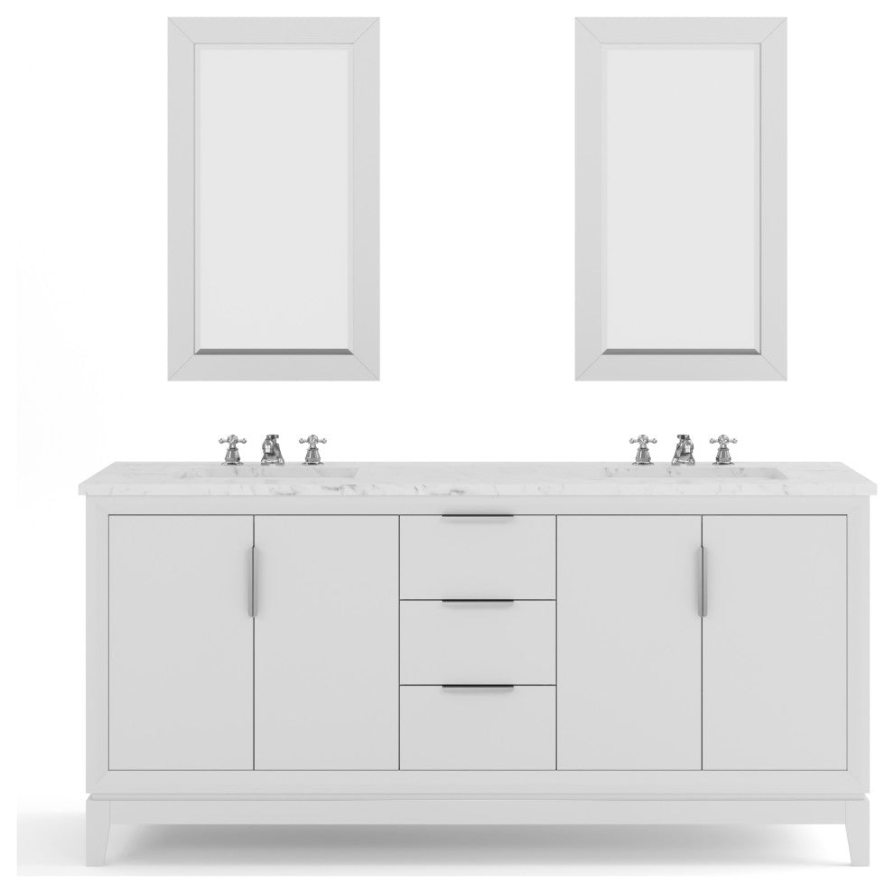 Elizabeth 72" Double Sink Carrara White Marble Vanity, Pure White