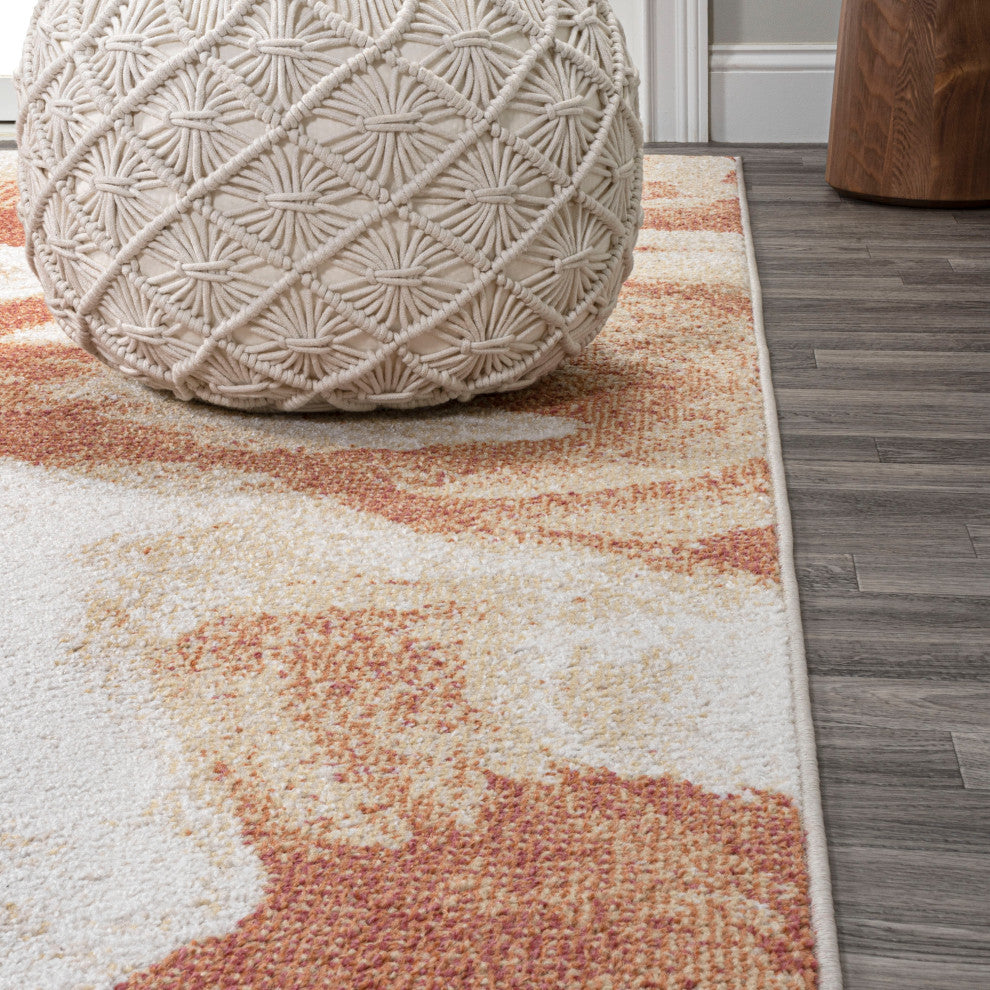 Petalo Abstract Two-Tone Modern Orange/Cream 2 ft. x 8 ft. Runner Rug
