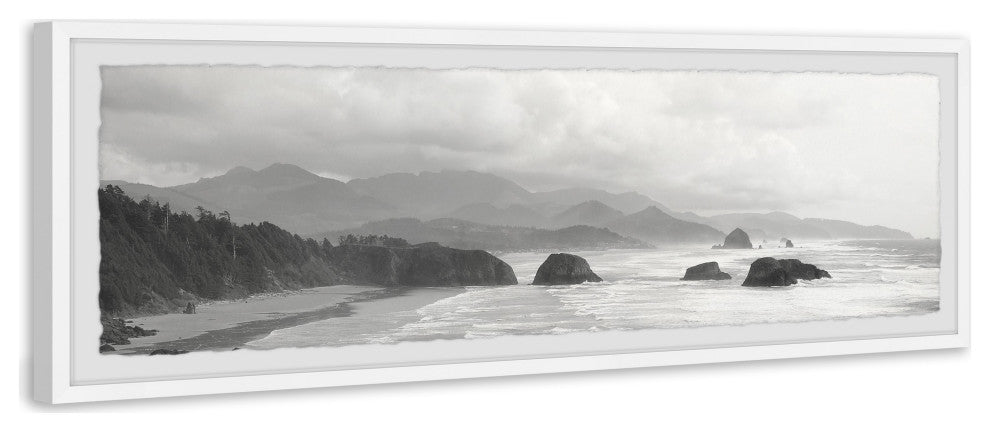 "Cloudy Beach" Framed Painting Print, 30x10