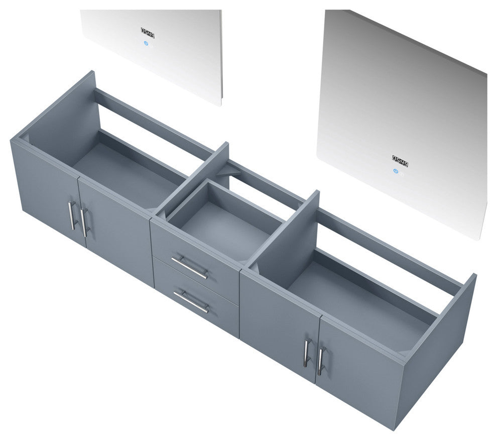 Geneva Transitional Dark Grey 80" Double Vanity with 30" Led Mirrors, no Top