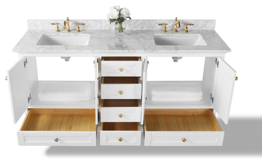 Audrey Vanity Set, White, 72", Gold Hardware, No Mirror