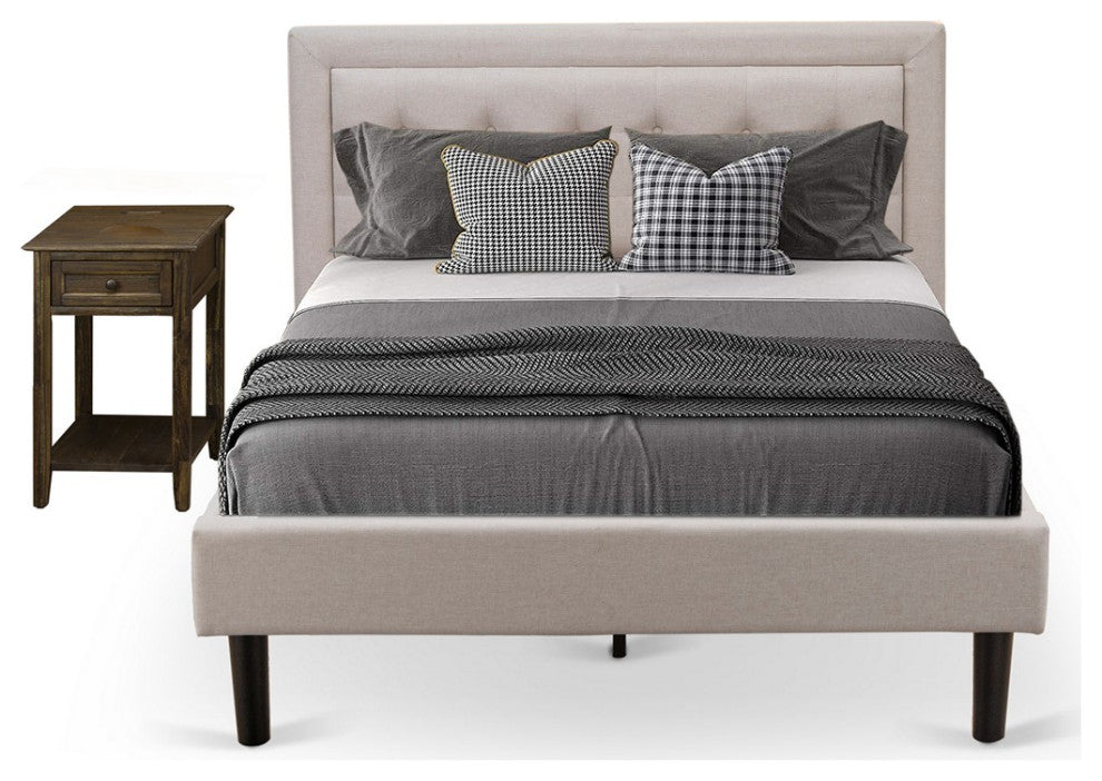 2Pc Fannin Bedroom Set, 1 Full Bed Frame, Bedroom Nightstand, Mist Beige