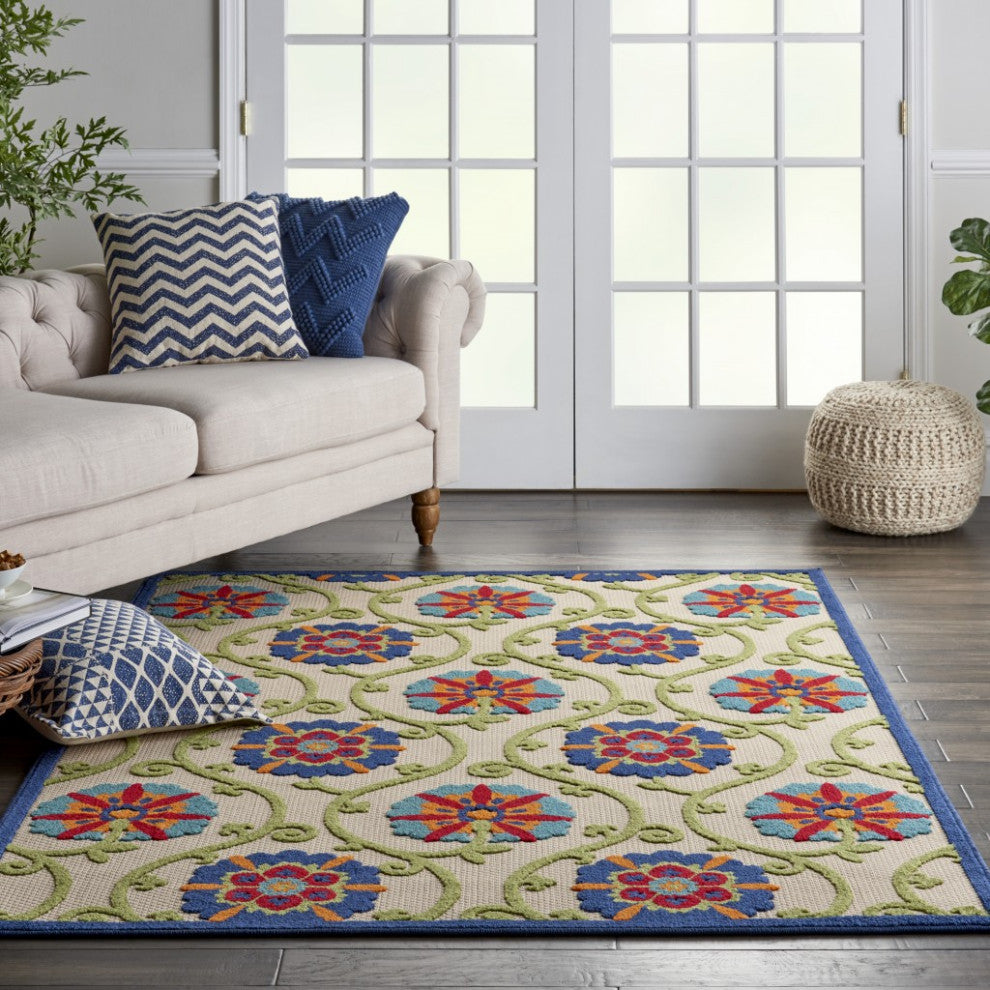 6 x 9 Blue Vines Indoor Outdoor Area Rug