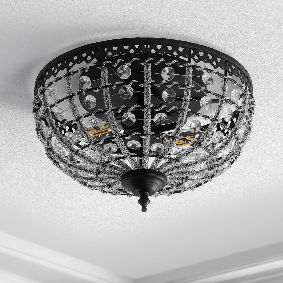 Anita 12" Low-Ceiling Metal and Acrylic LED Flush Mount, Black and Clear