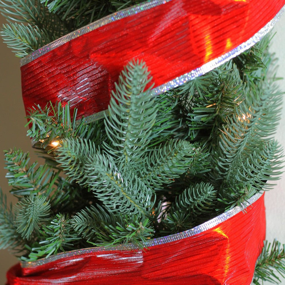 Red & Silver Wired Christmas Craft Ribbon