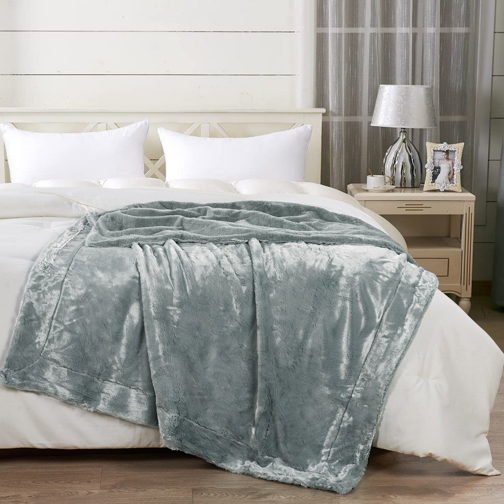 Plain Faux Fur Throw Blanket, String Grey, 60"x80"