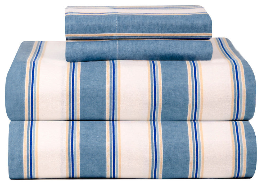 Celeste Home Flannel Sheet Set, Blue Stripe, Twin Xl