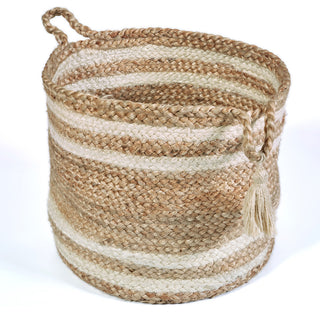 Montego Striped Natural Jute Decorative Storage Basket, 17"
