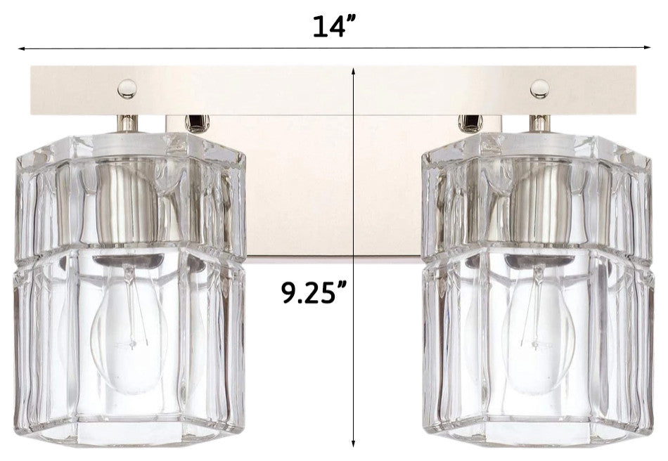 14"W Sloane 2-Light Vanity Polished Nickel Finish with Clear Grooved Glass