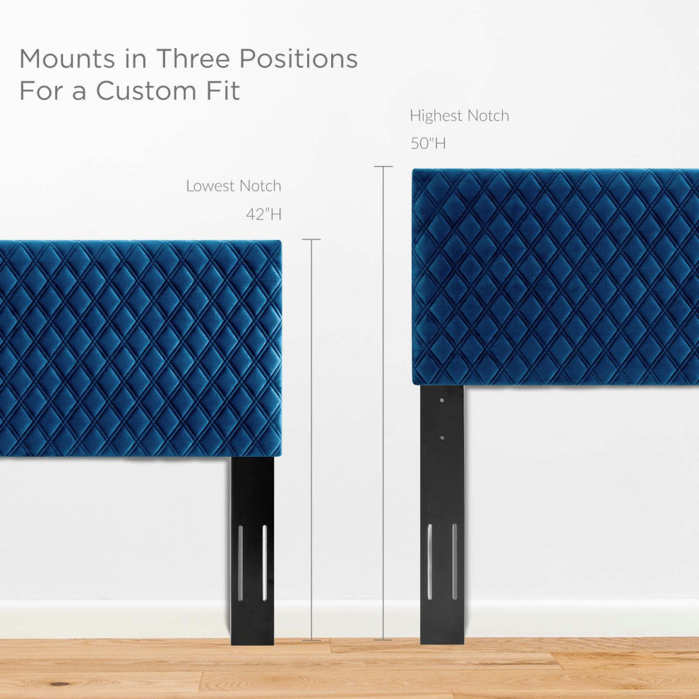 Headboard, Full Queen Size, Velvet, Blue Navy, Modern Contemporary, Bedroom