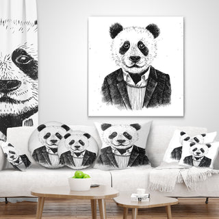 Funny Hipster Panda Black White Animal Throw Pillow, 18"x18"