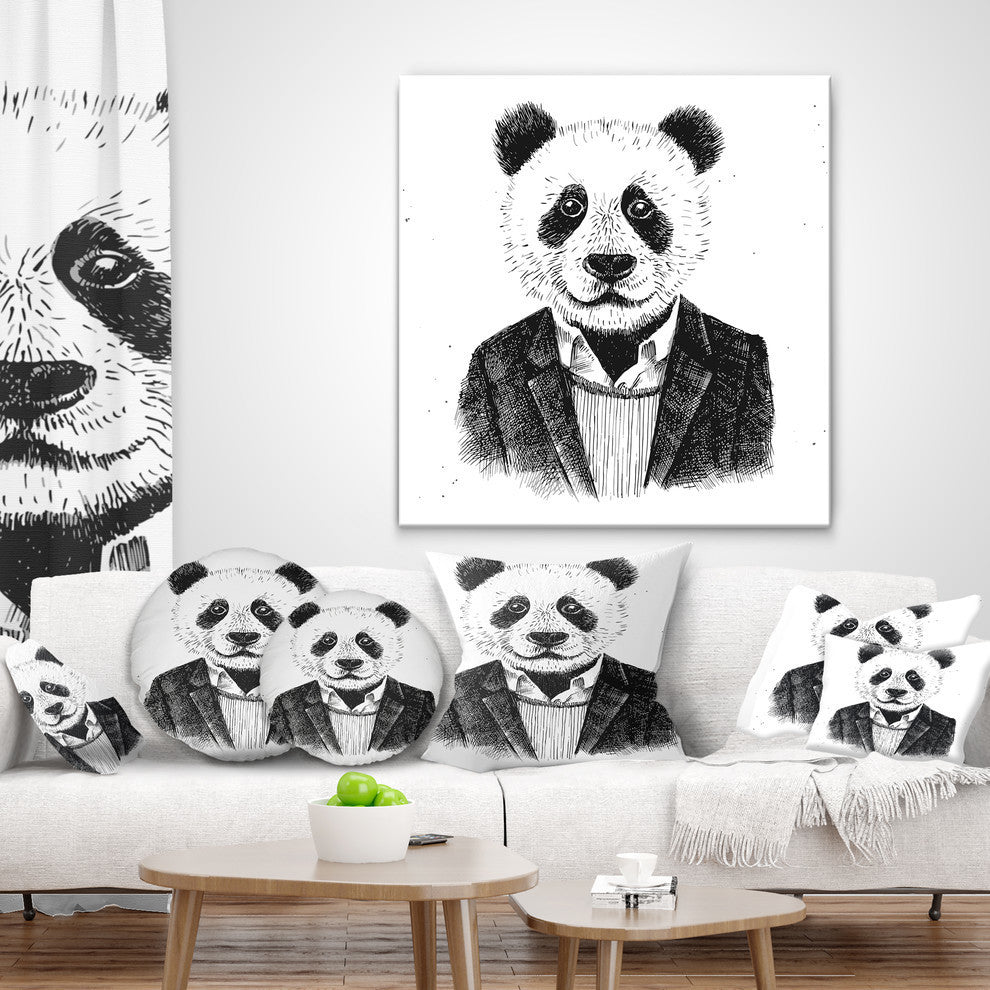 Funny Hipster Panda Black White Animal Throw Pillow, 18"x18"