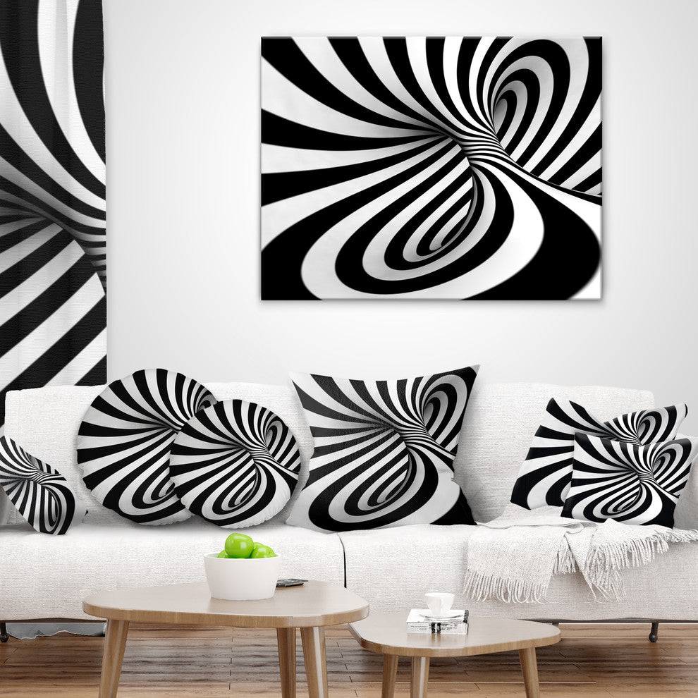 Spiral Black n White Contemporary Throw Pillow, 18"x18"