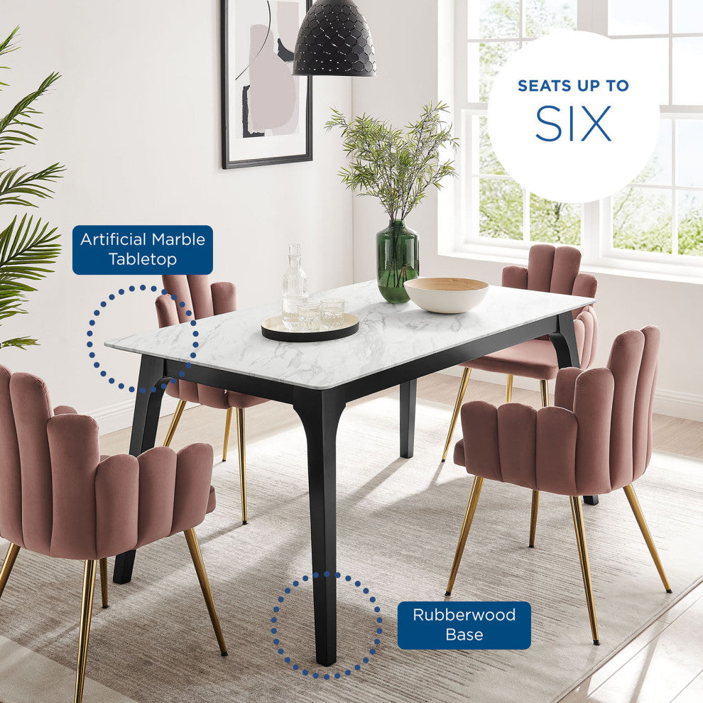 63" Rectangular Performance Artificial Marble Dining Table Black White
