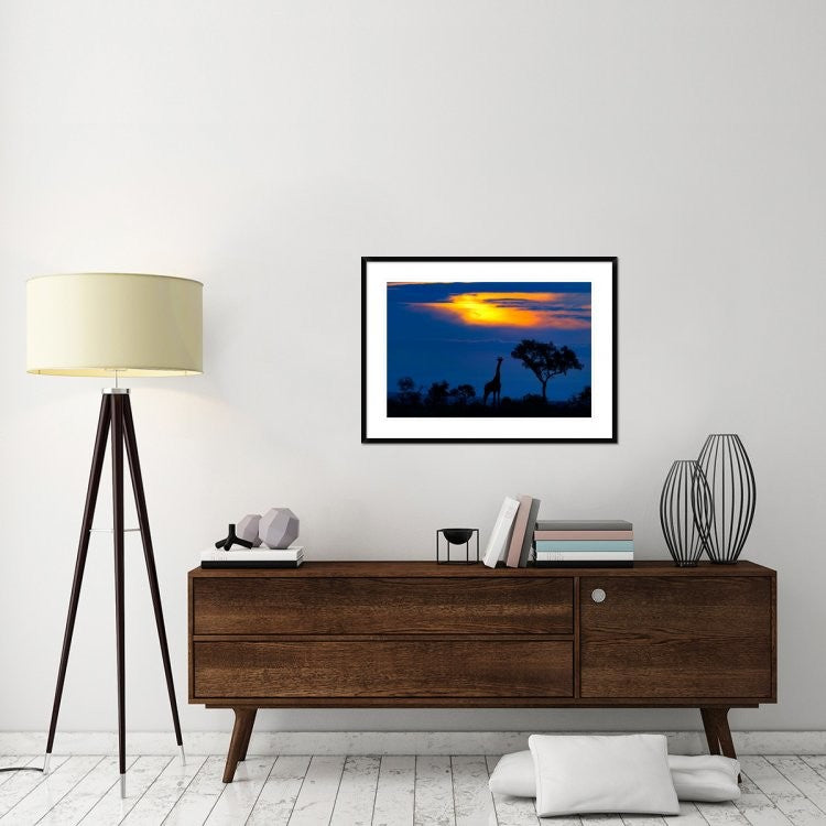 "A Giraffe At Sunset" Framed Digital Print by Mario Moreno, 38"x28"