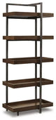 Industrial Bookcase, Tall Design With Black Metal Frame & Open Shelves, Brown