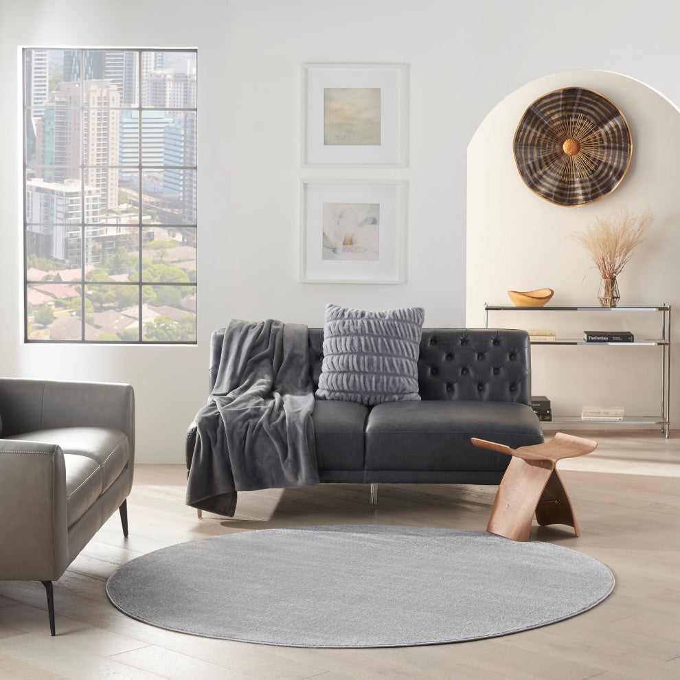 Nourison Essentials 6' x Round Silver Grey Outdoor Area Rug