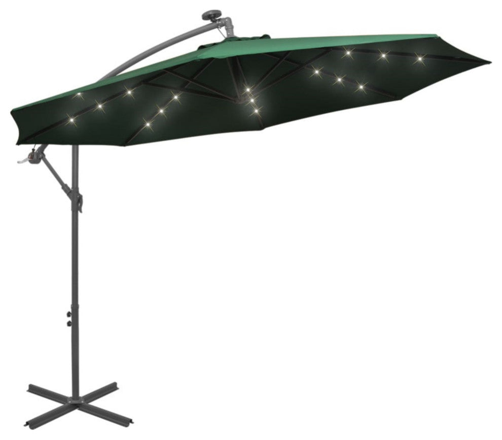 Vidaxl Hanging Parasol With Led Lighting 118.1" Green Metal Pole
