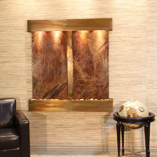 Aspen Falls Water Fountain, Brown Marble, Rustic Copper, Square