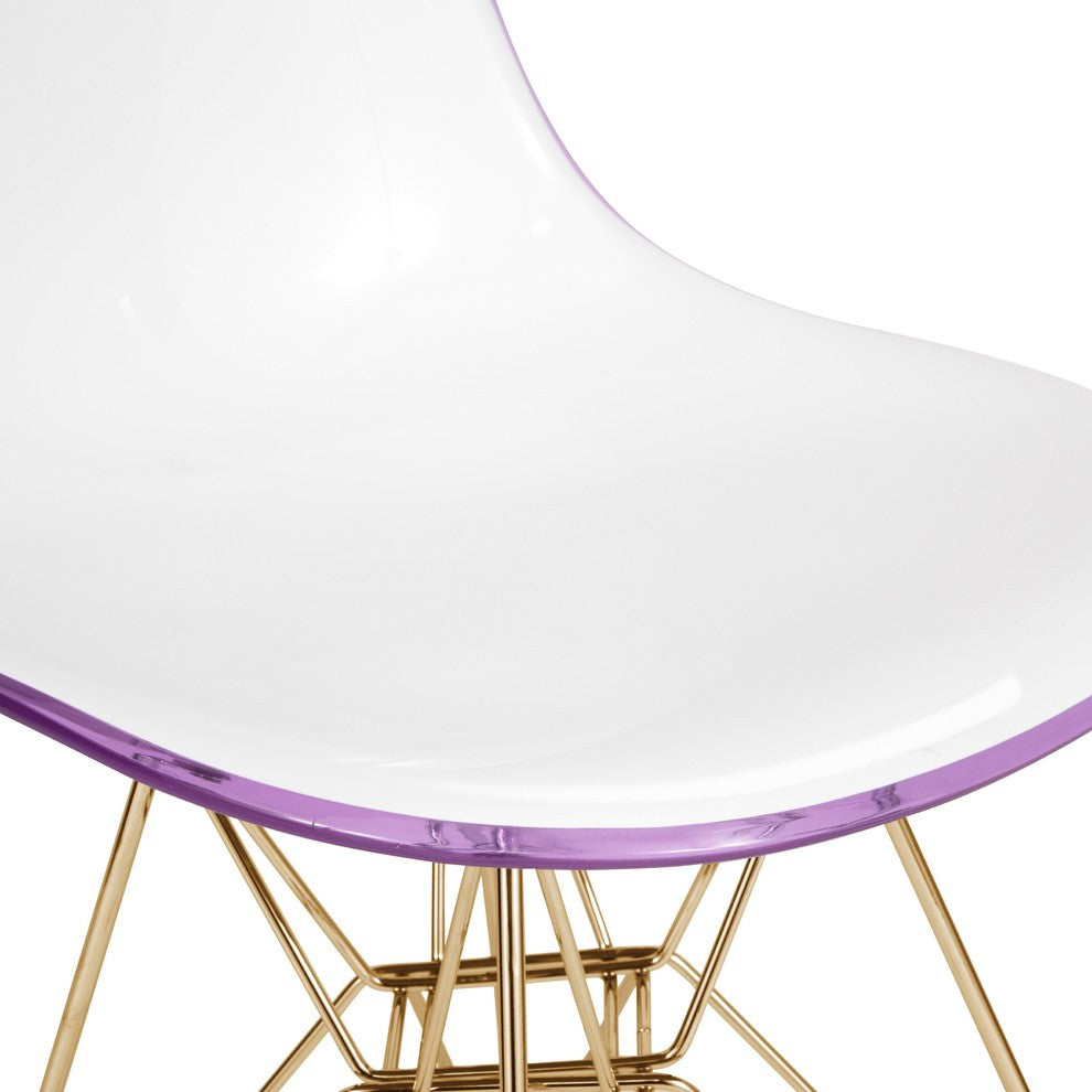 Cresco Eiffel Base Molded Dining Chair, Gold Base, Set of 4, White Purple