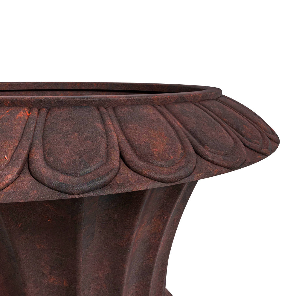 Lotus Urn Planter, Fiberglass and Clay With Drainage Holes, Brown