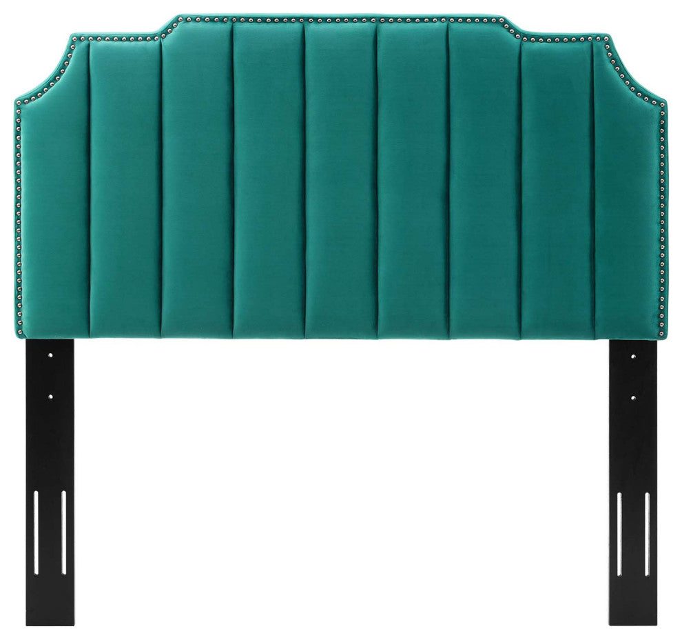 Headboard, Full Queen Size, Velvet, Teal Blue, Modern Contemporary, Bedroom