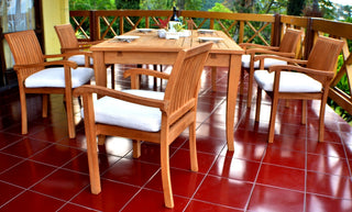7-Piece Teak Dining Set, 122" X-Large Rectangle Table, 6 Nain Stacking Chairs