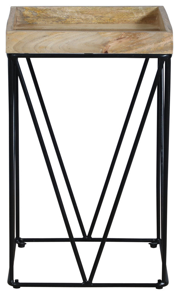 Benzara UPT-262395 Industrial End Side Table, Square Tray Top, Brown, Black