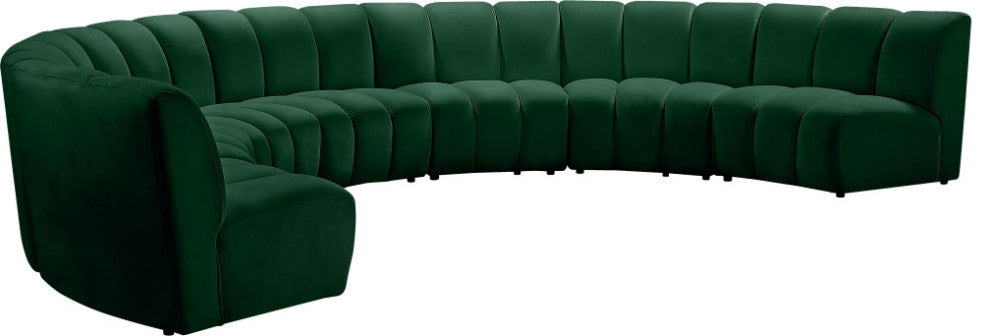 Infinity Channel Tufted Velvet Modular Chair, Green, 7 Piece