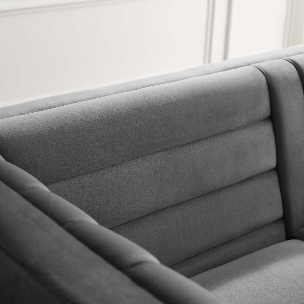 Modern Designer Lounge Lobby Sofa, Velvet Fabric Metal Steel, Grey Gray