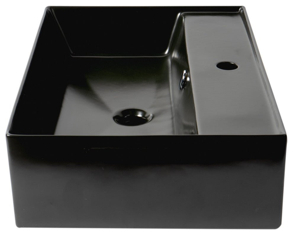 Black Matte 24" Modern Rectangular Above Mount Ceramic Sink With Faucet Hole