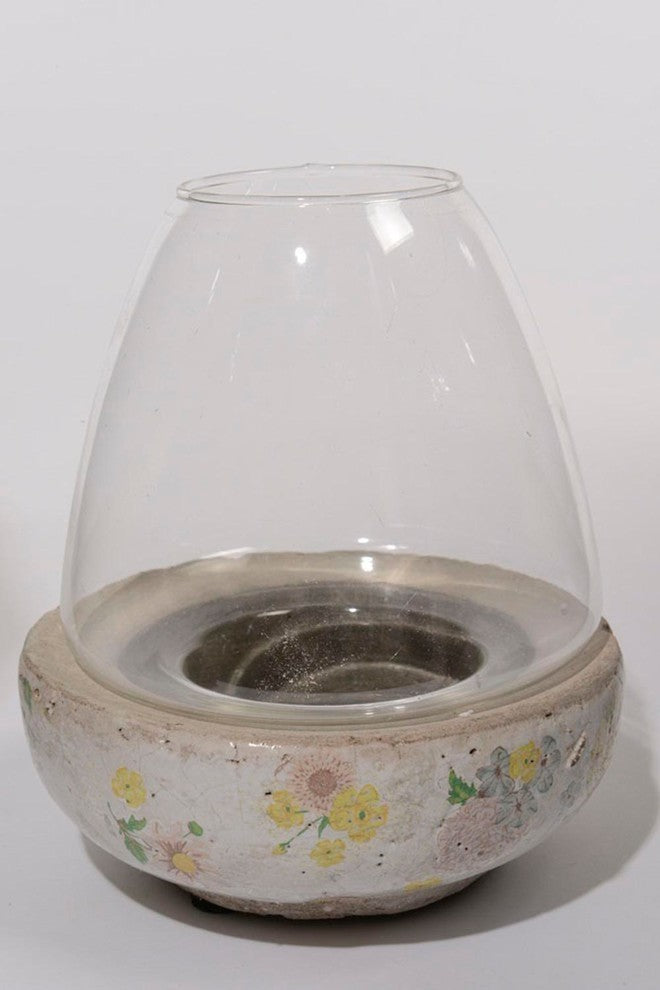 7" Antique-Style Floral Hurricane Pillar Candle Holder
