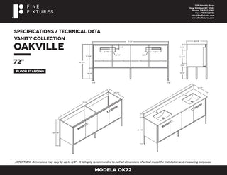 Oakville Bath Vanity, Ceramic Sink, Onix Grey, 72 Inch, Satin Brass Hardware