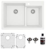 Karran 33" Top Mount Double Bowl 60/40 Quartz Kitchen Sink Kit, White