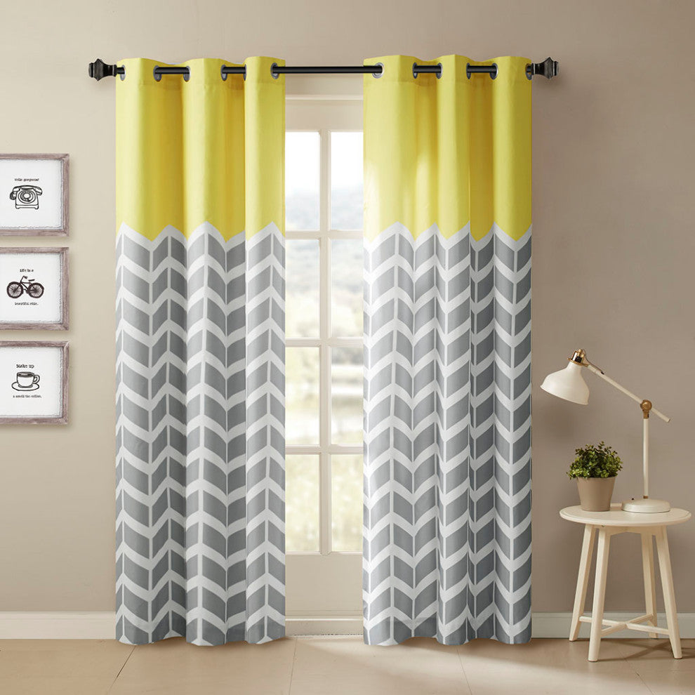 Intelligent Design Alex Yellow Chevron Print Window Panel Pair