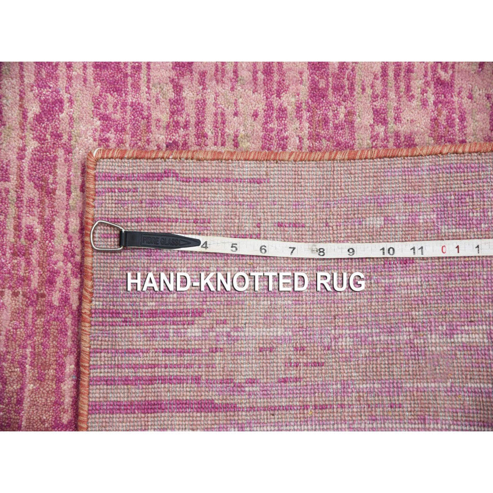 Pink Wool Hand Knotted Vertical Ombre Design Runner Oriental Rug, 2'6"x6'4"