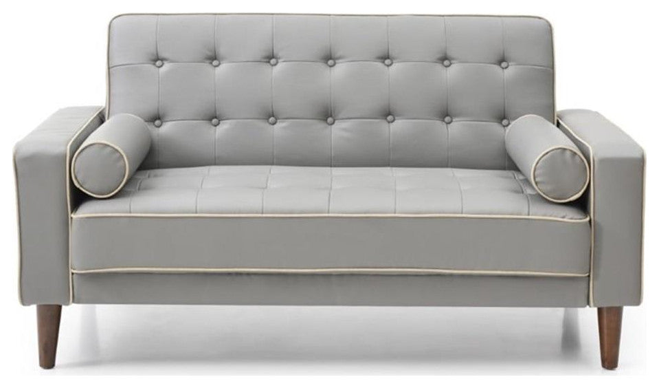 Glory Furniture Andrews Faux Leather Upholstered Sleeper Loveseat in Gray