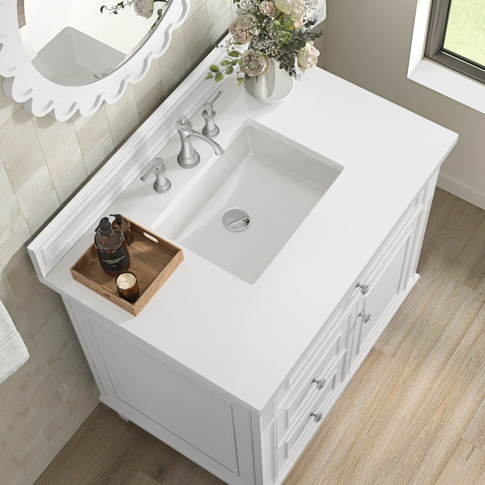 Lorelai 36" Single Vanity, Bright White, 3 CM White Zeus Top