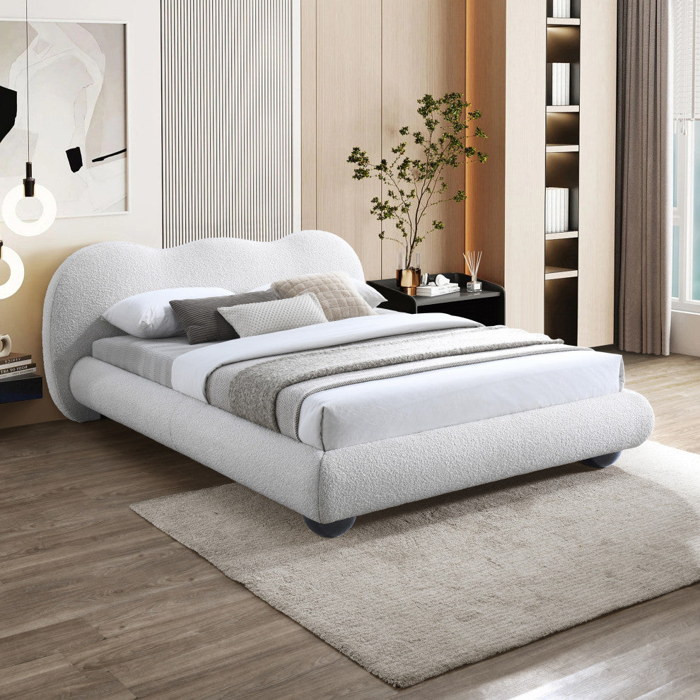 Hyde Boucle Fabric Upholstered Bed, Cream, King