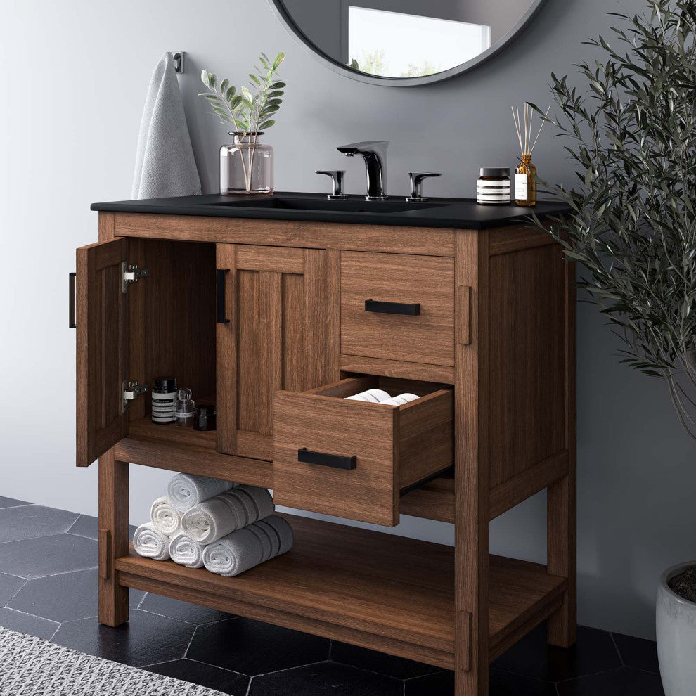 Ashlyn 36" Wood Bathroom Vanity - Walnut Black