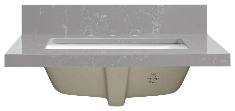 Jaen Composite Stone Vanity Top With Ceramic Sink, Reticulated Gray, 25"