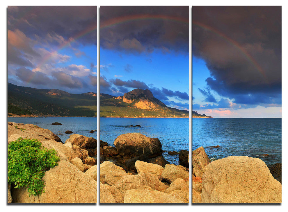 "Rainbow Over the Ocean Bay" Metal Wall Art, 3 Panels, 36"x28"