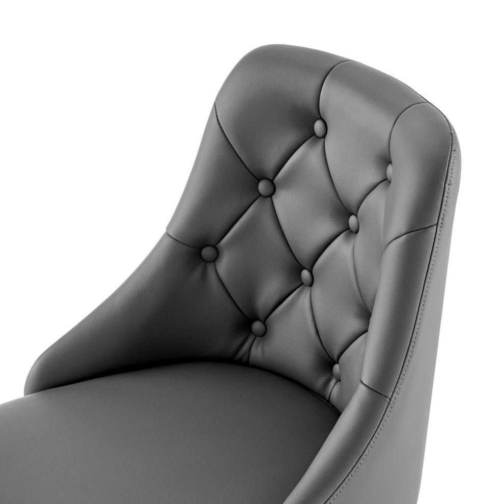 Computer Work Swivel Tufted Chair, Faux Vegan Leather, Black Gray, Home Office