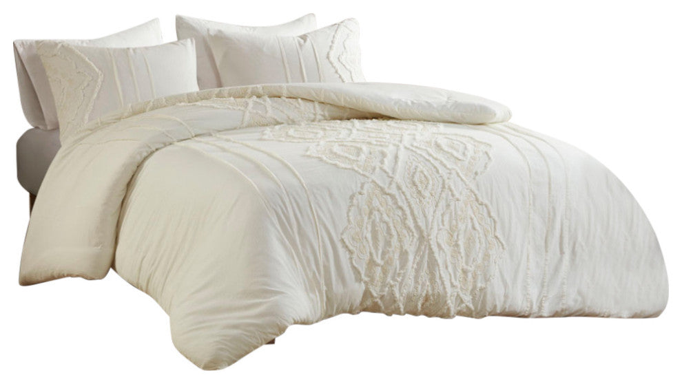 Madison Park Margot Geo Chenille 3-Piece Comforter/Duvet Cover Mini Set, Ivory