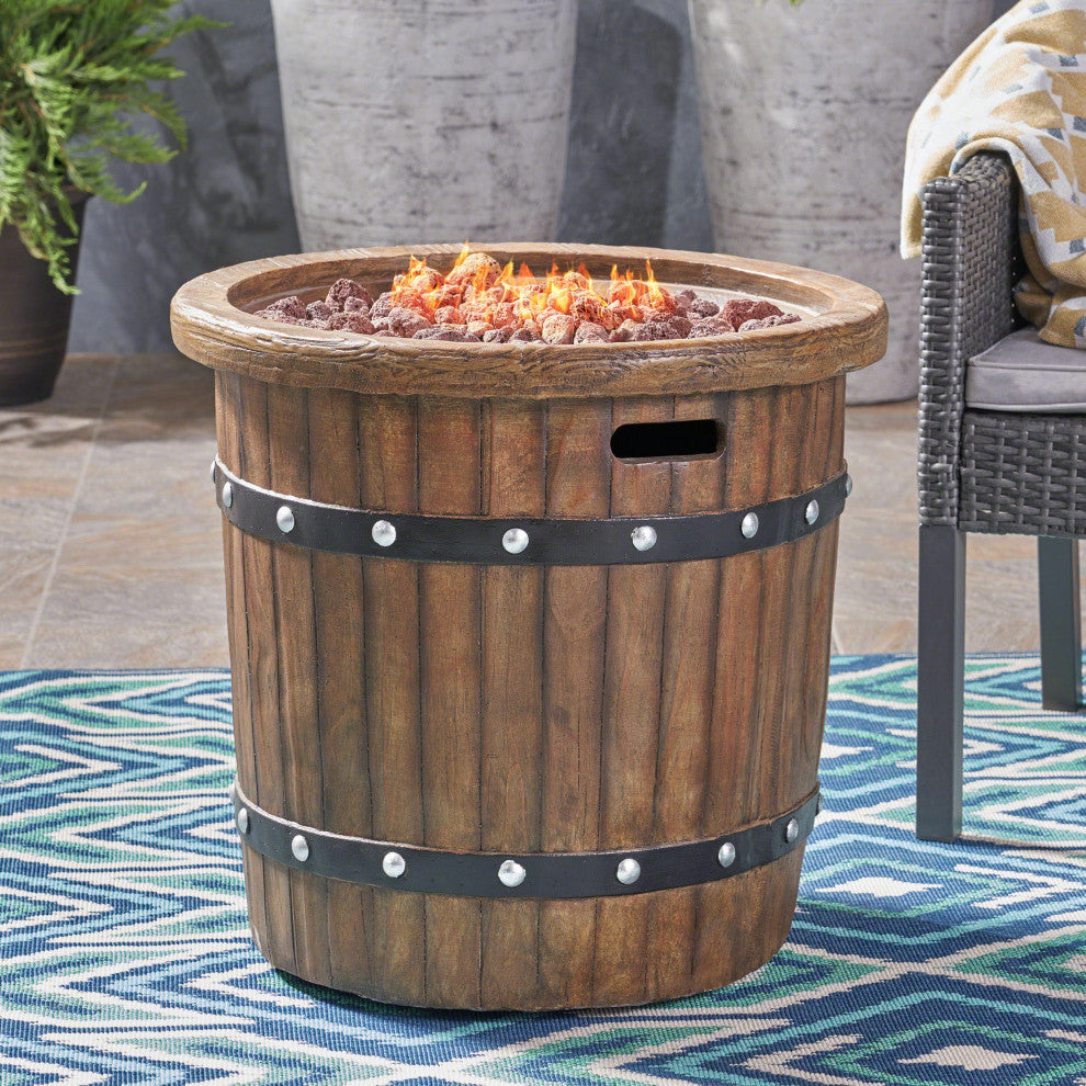 GDF Studio Muriel Outdoor 25" Concrete Round Fire Pit 40K BTU, Dark Brown