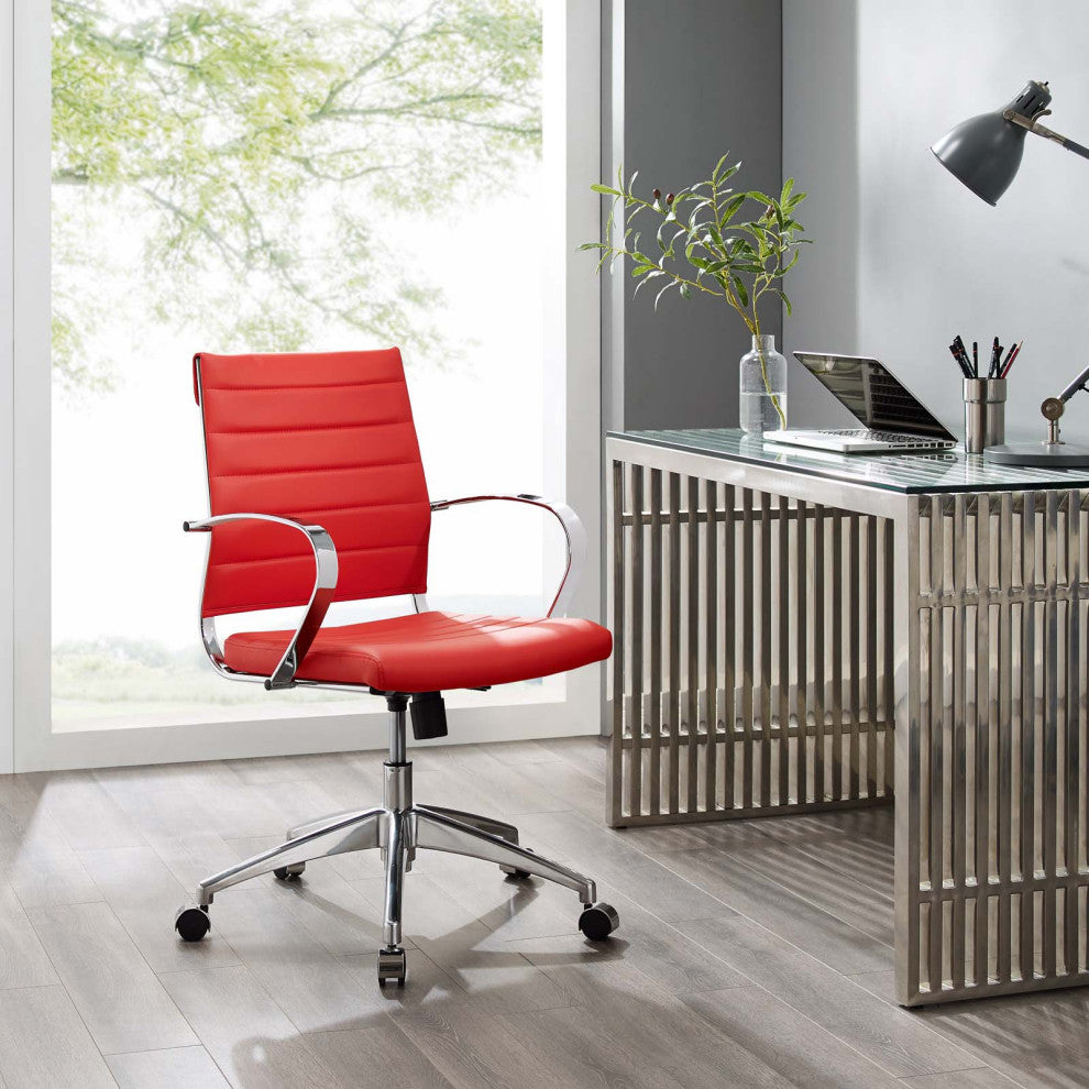 Computer Work Desk Chair, Faux Leather, Red, Modern, Home Business Office
