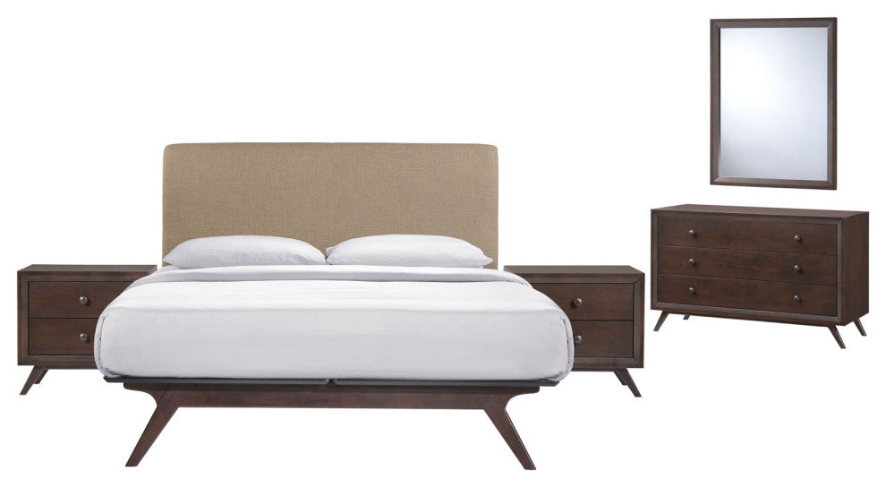 Modway Bedroom Tracy 5-Piece Queen Bedroom, Cappuccino/Latte