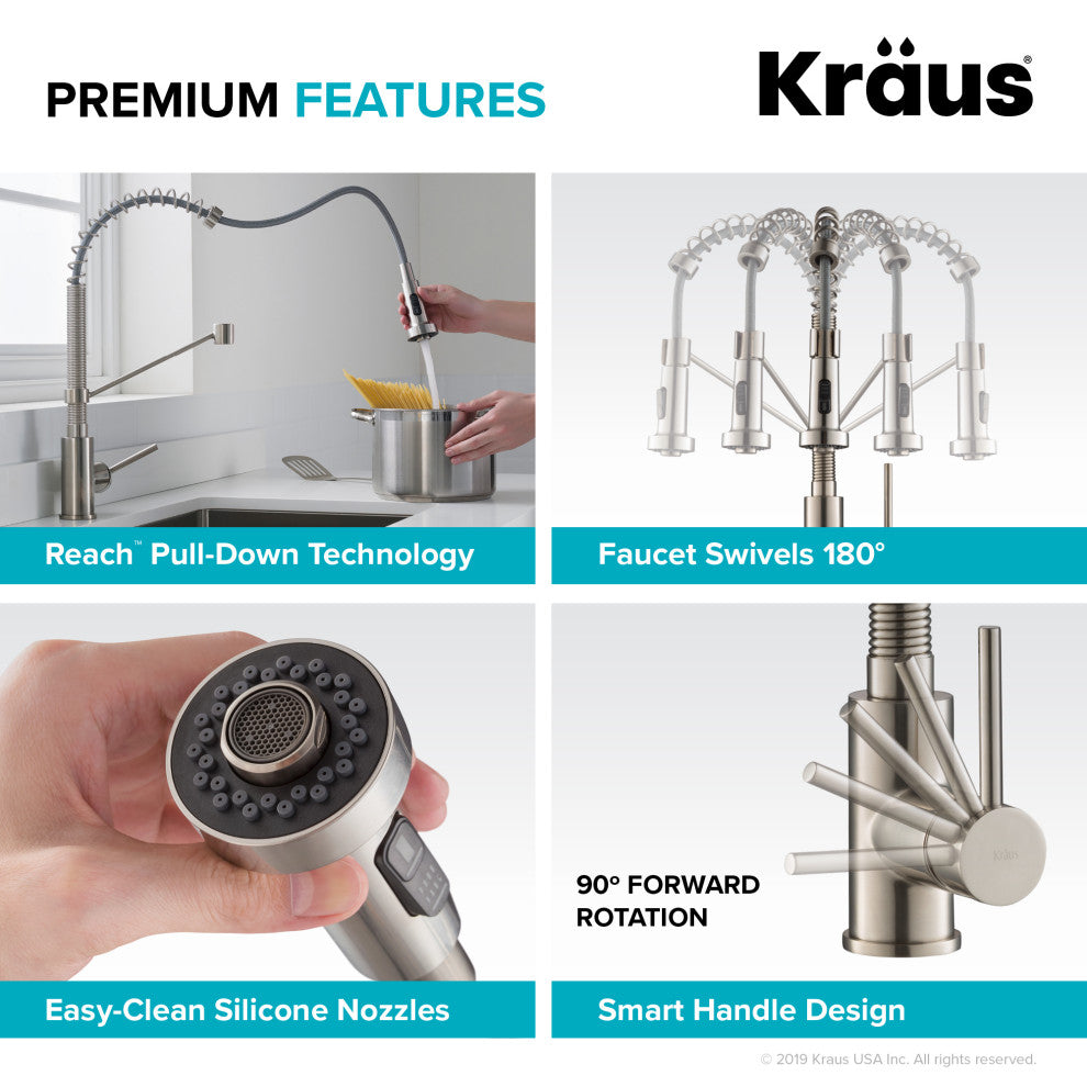 Stark 33" Drop-In Undermount Kitchen Sink, Pulldown Faucet, Stainless Steel