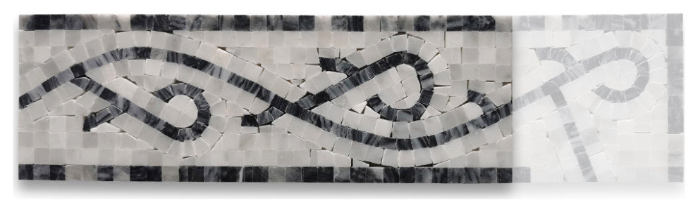 Stretch Bardiglio 4x12 Marble Mosaic Border Listello Tile Polished, 1 piece